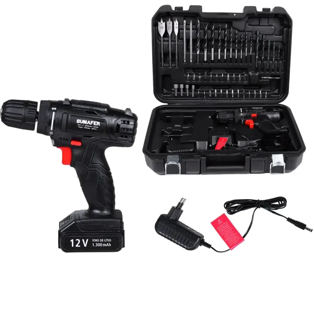 Parafusadeira furadeira bivolt 12V 55 peç Bumafer — fotografia 7