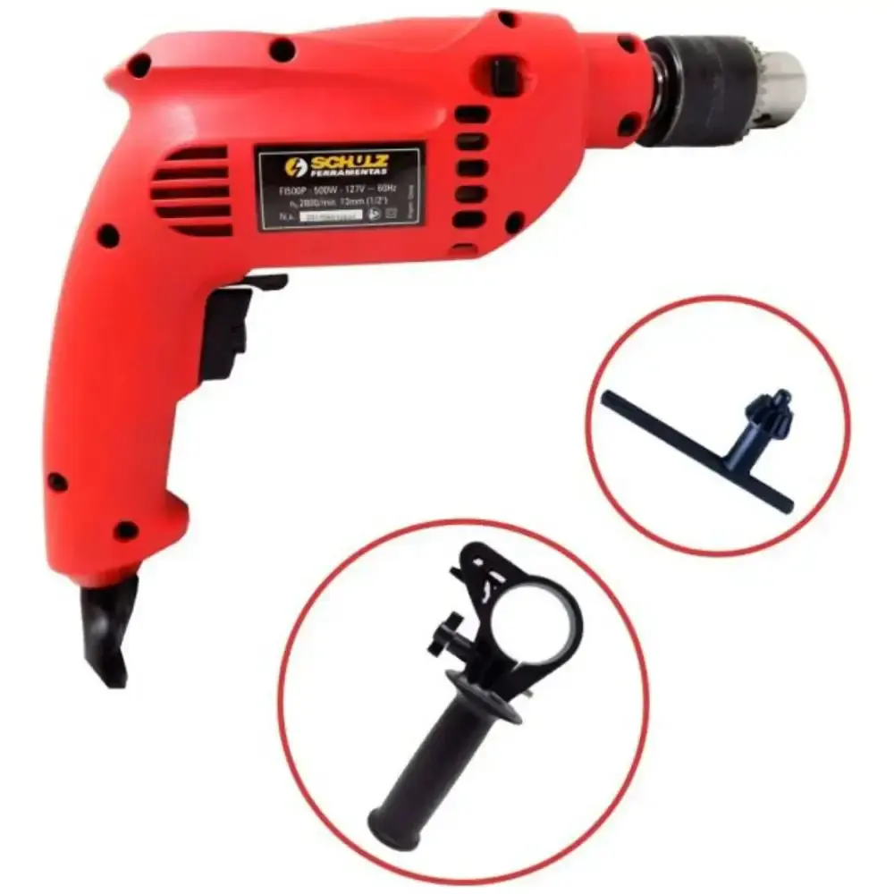 Furadeira de impacto 1/2 polegadas 500 watts com reversão plus FI500P 220 volts shultz — fotografia 4