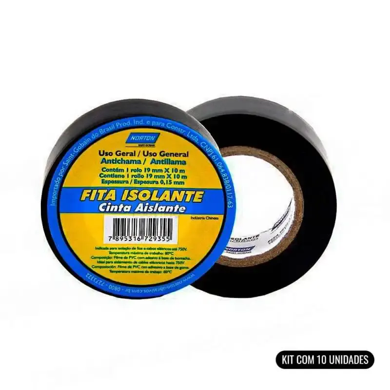 Fita Isolante 19MM x 10M Kit Com 10 Unidades 66254474167 NORTON — fotografia de referência