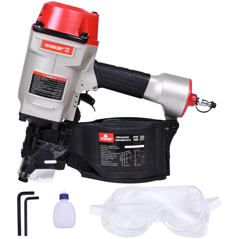 Pregador pneumático PP700 Worker alumínio seguro e ergonômico