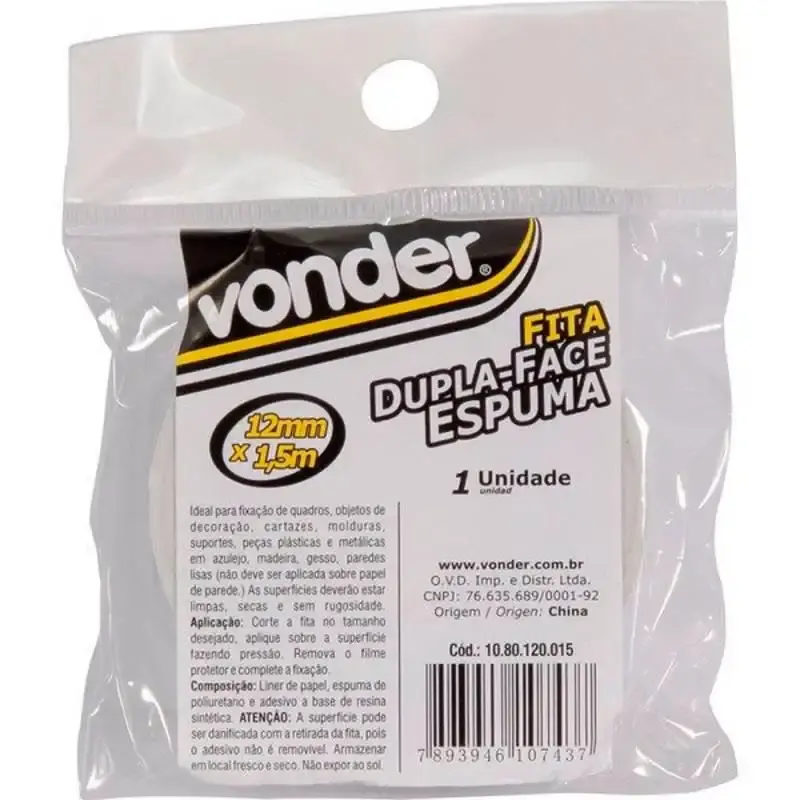 Fita Dupla Face de Espuma 12 MM x 1.5 Metros VONDER — fotografia 3