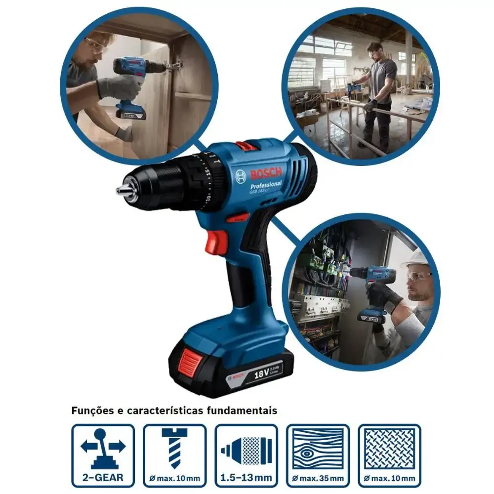 Parafusadeira e furadeira de impacto 18V 2 baterias e maleta GSB185LI-2BX e kit 41 peças v-line Bosch — fotografia 7