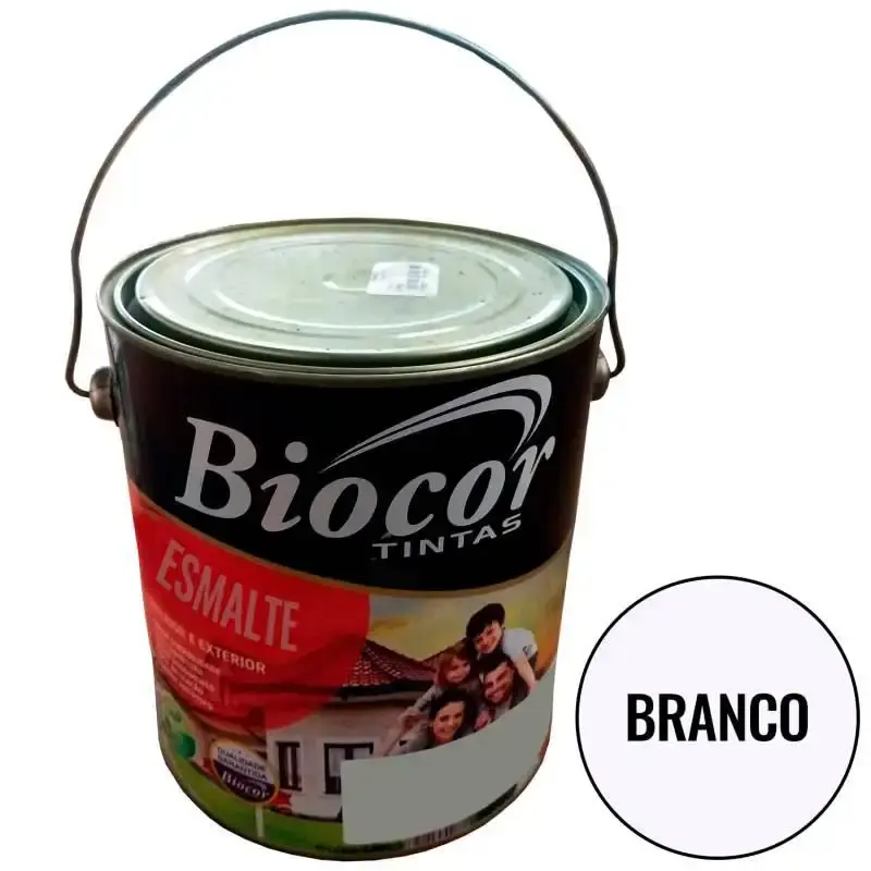 Tinta esmalte à base d'água branco brilhante lata 3.6L biocor — fotografia de referência