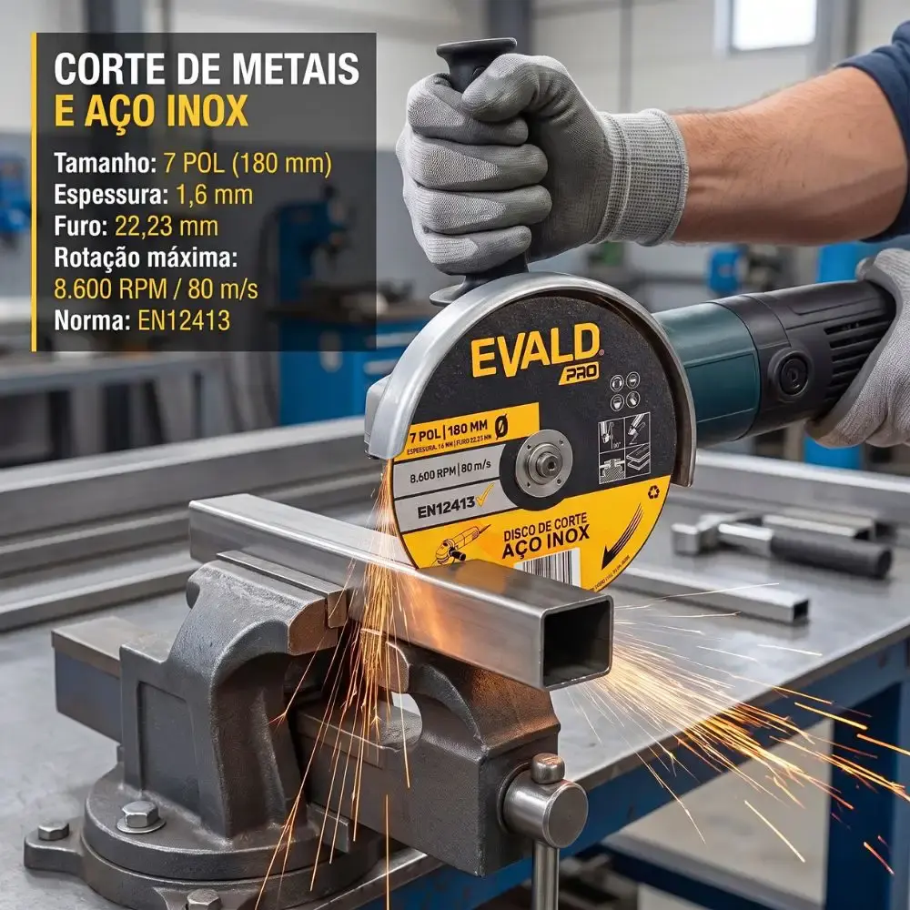 Disco de Corte Inox 100 Unidades 7 POL x 1,6 MM 8.600 RPM EVALD PRO — fotografia 5