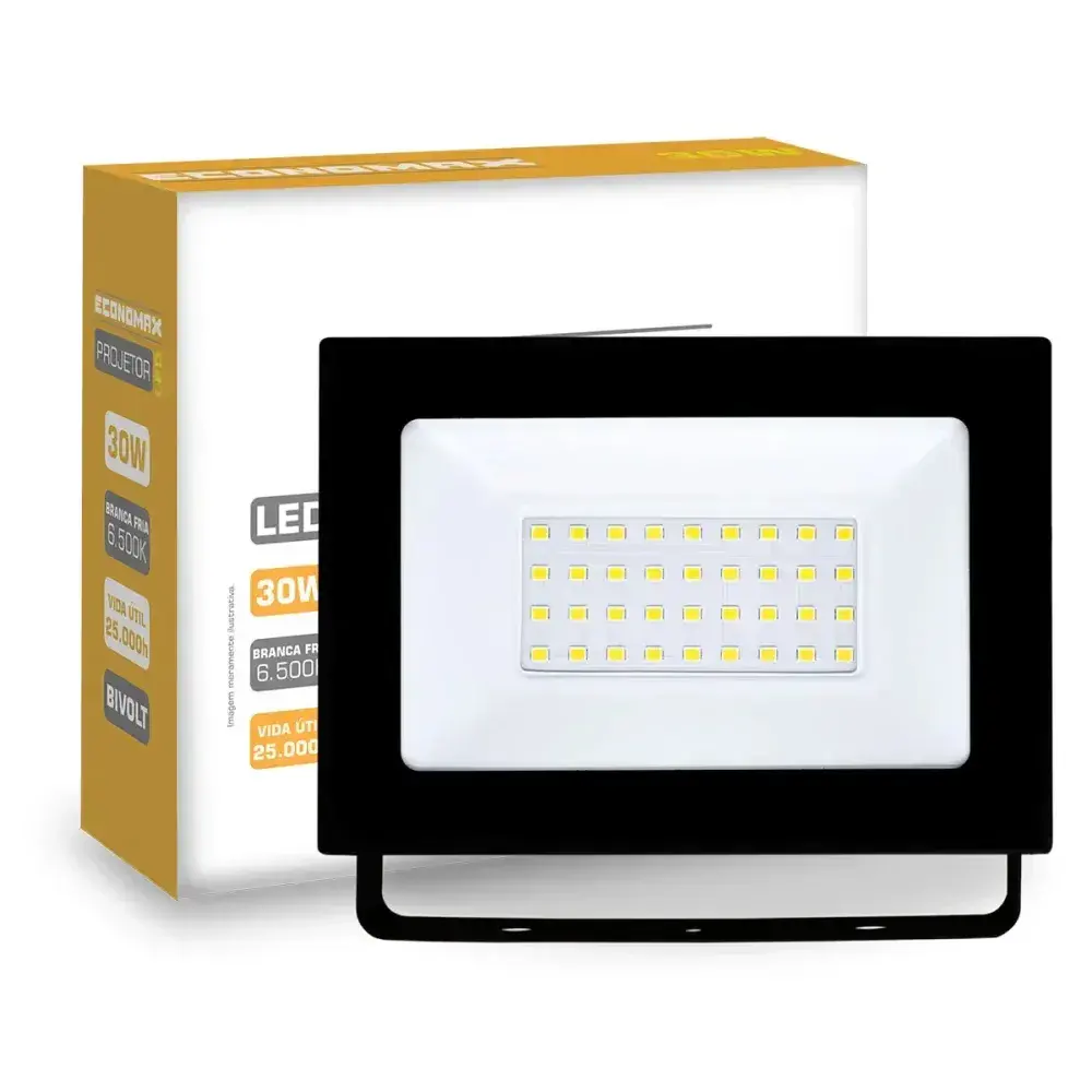 Refletor de led preto 1800LM 30W 6500K biv Economax — fotografia 2