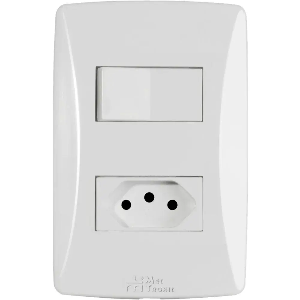 Interruptor preta simples com tomada branco 2P+T 10A Mectronic