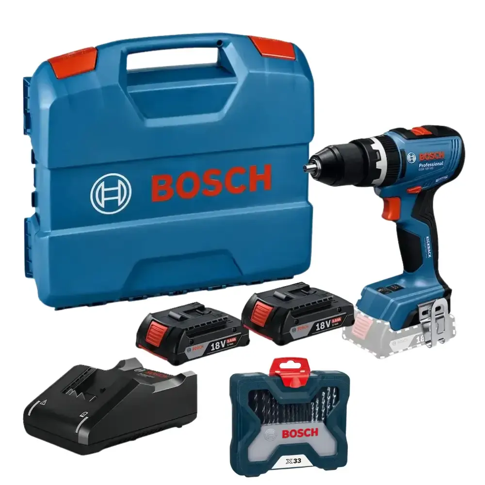 Kit parafusadeira furadeira GSB 18V-65 2 baterias e carregador com kit de pontas e brocas x-line Bosch — fotografia de referência