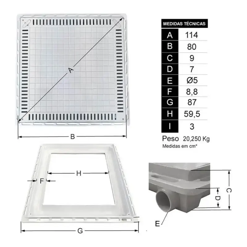 Tampão 80 x 80 CM Rebaixado com Grelha para Casa de Máquinas de Piscinas 3084 Marron Fosco GDA — fotografia 6