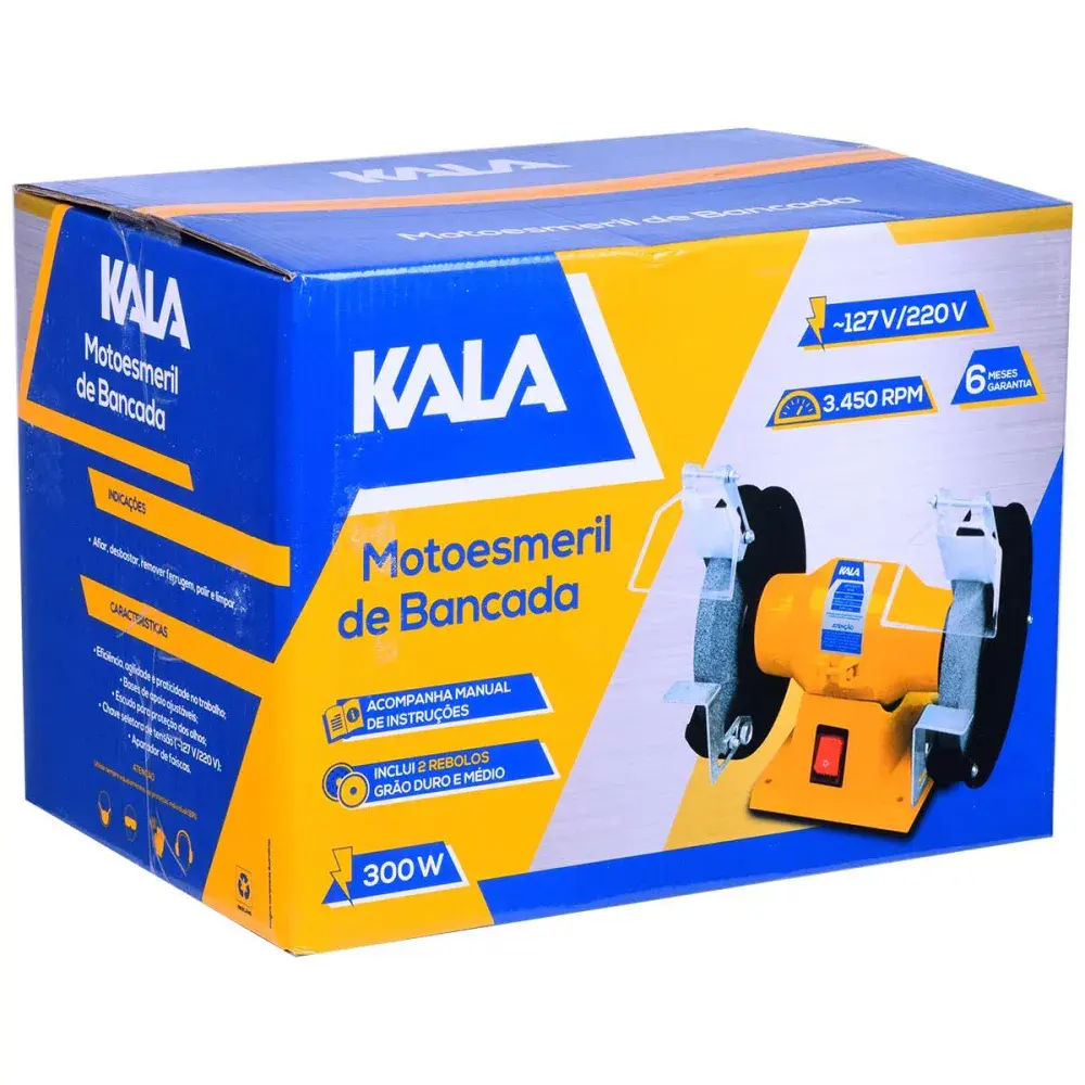 Moto esmeril de bancada 6 300W 3450RPM bivolt Kala — fotografia 5
