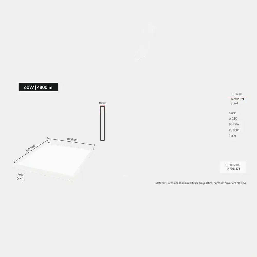 Painel plafon sobrepor led 60W 6500K 100X100CM Avant — fotografia 5