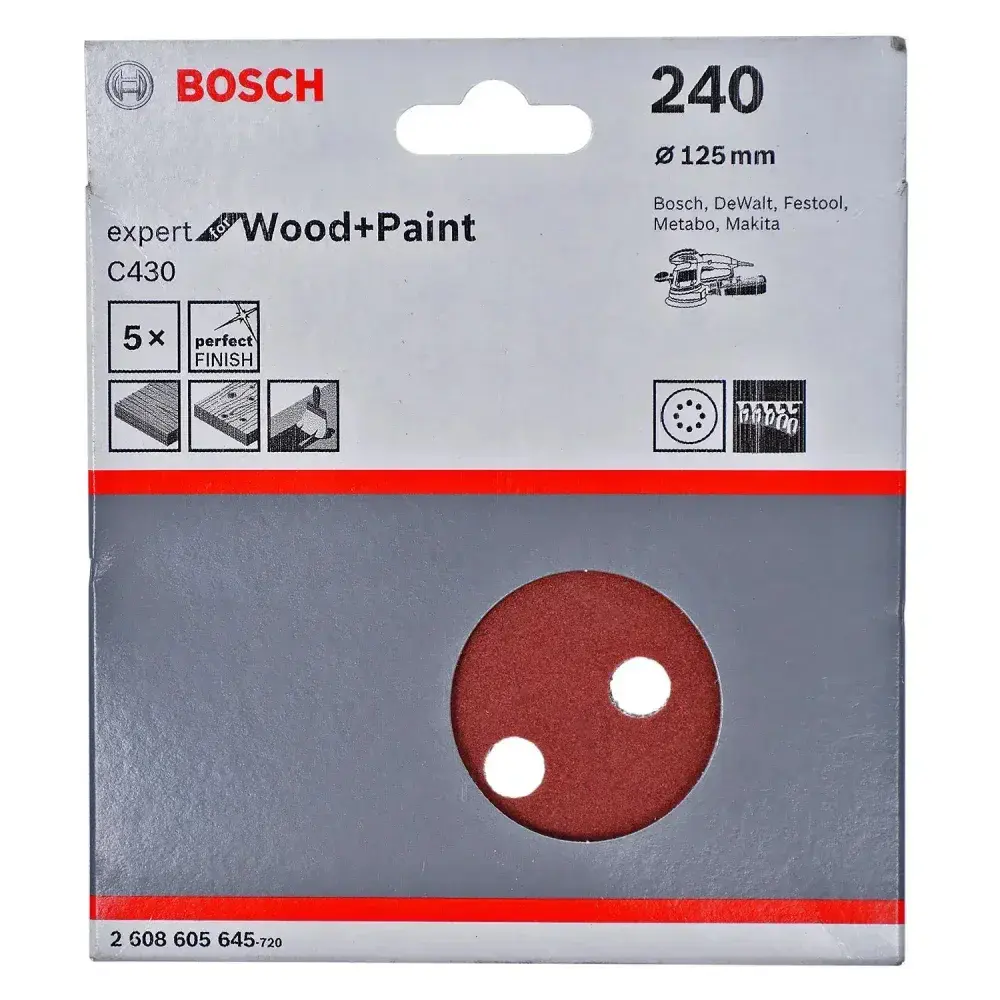 Lixa disco velcro para madeira 5 peç 125MM G240 Bosch — fotografia 6