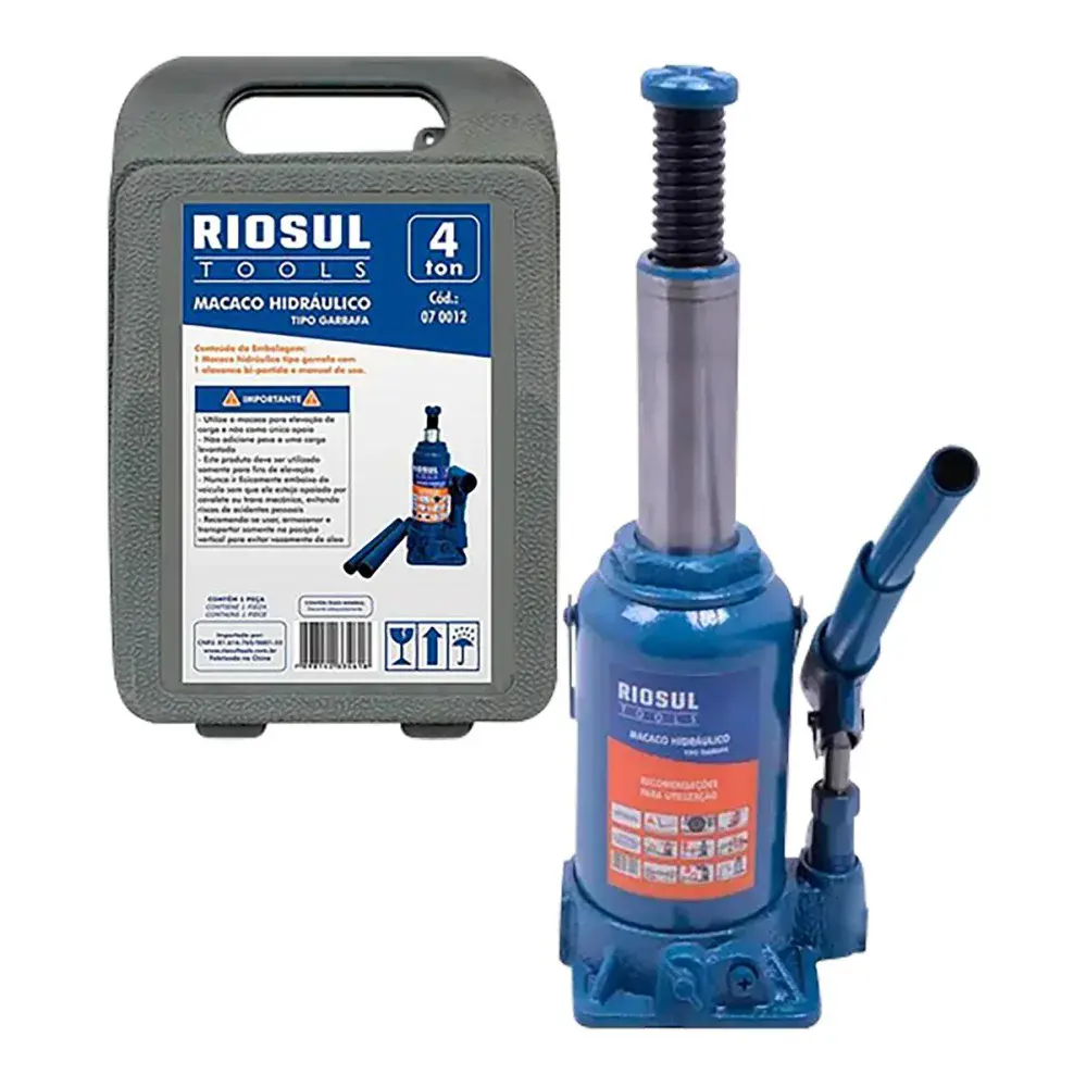 Macaco hidráulico garrafa 4T com maleta R070012 riosul tools