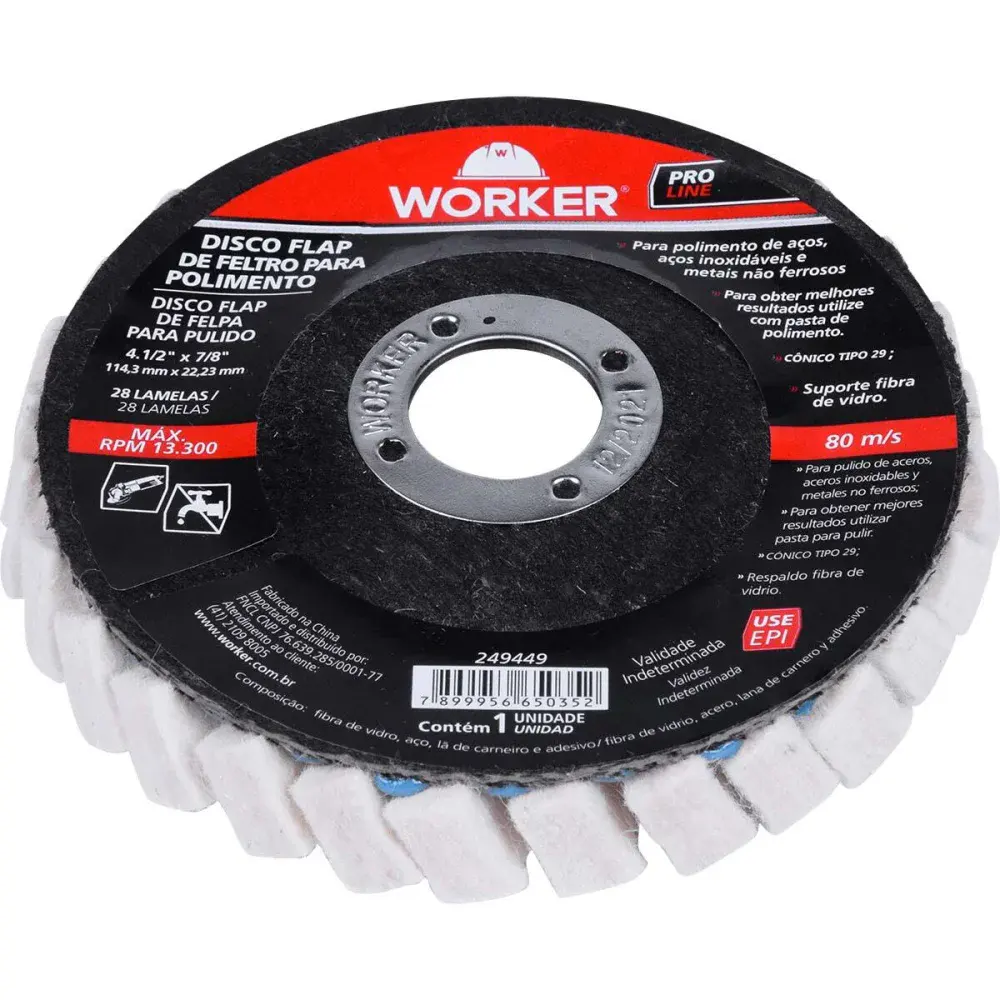 Disco flap de feltro para polimento 4.1/2/8 13300RPM Worker — fotografia 3