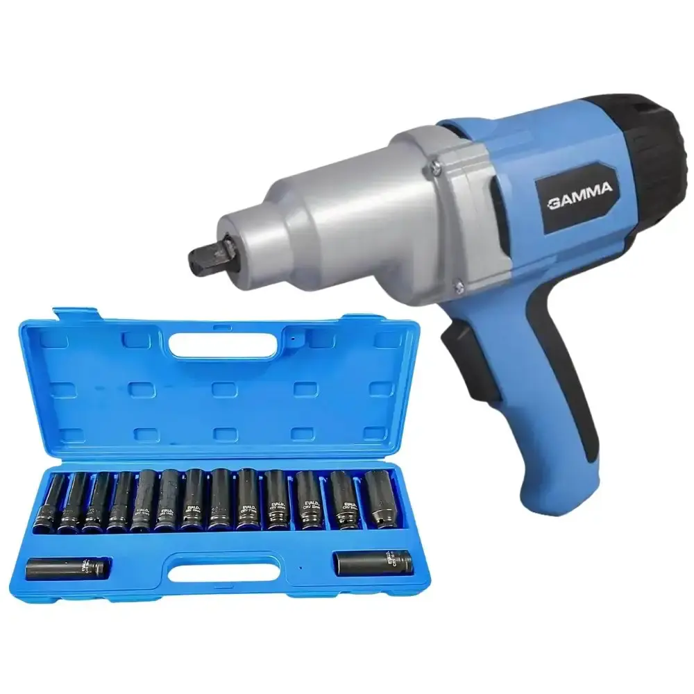 Chave de impacto 1/2 POL 900W Gamma com jogo soquetes 10-27 MM 15 peças evald — fotografia 2