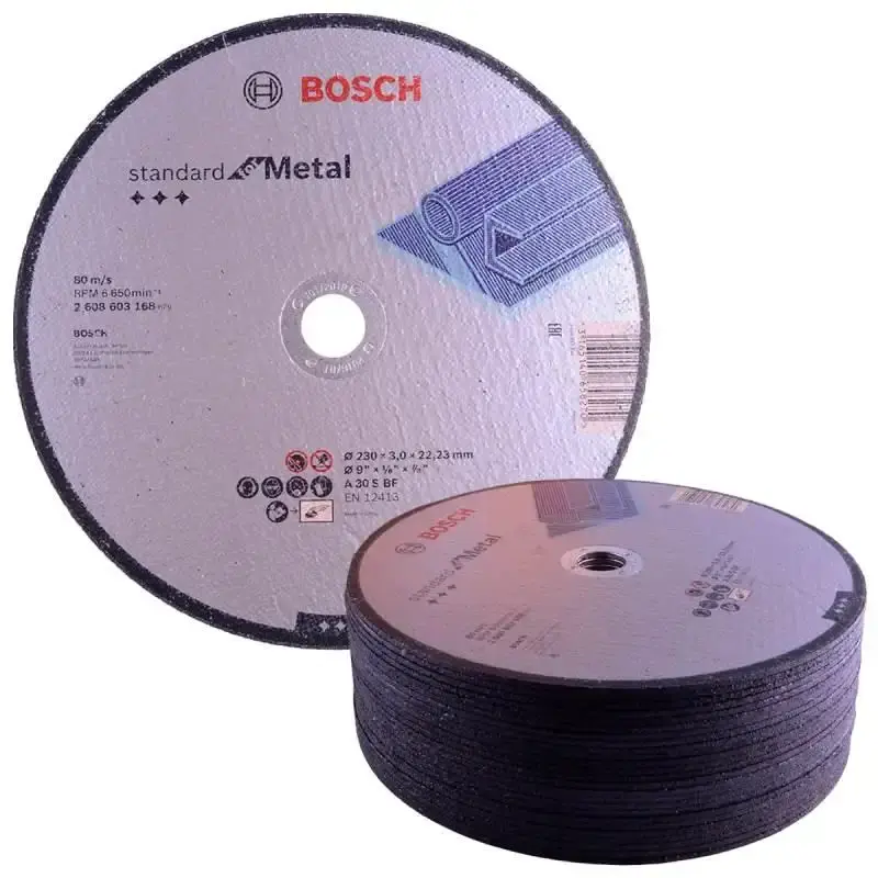 Kit 20 discos de corte metal 9 POL 2 telas furo 7/8 POL standard Bosch — fotografia de referência