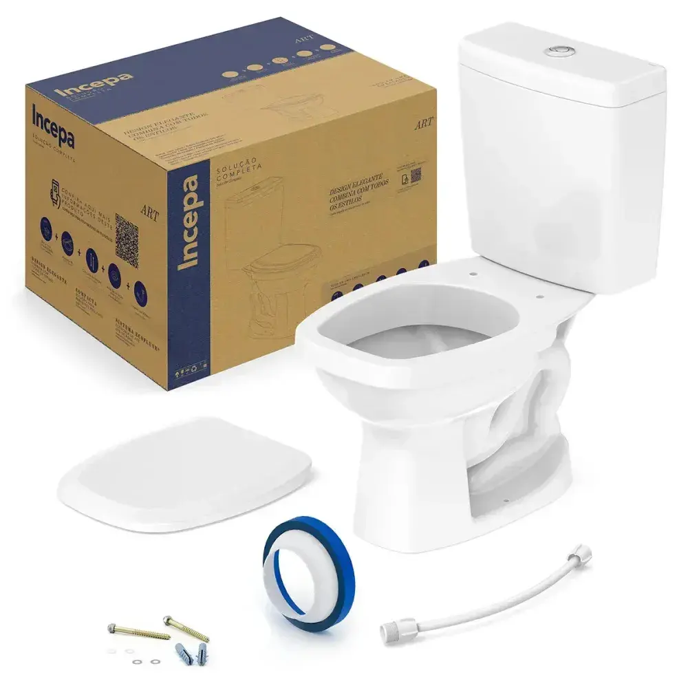 Kit completo art 3/6L branco bacia e caixa acoplada com assento anatomico Incepa — fotografia 5