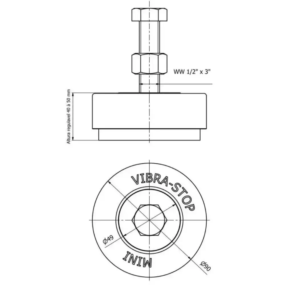 Mini antivibratório 500KG / 2000KG rosca 1/2 POL MINI12 Vibra-Stop — fotografia 2
