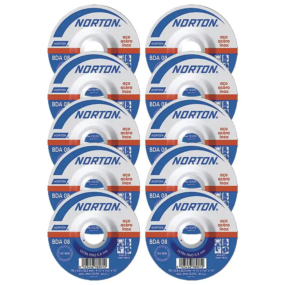 Disco de corte inox 4.1/2 POL x 0.8 MM 10 unidades Norton — fotografia de referência