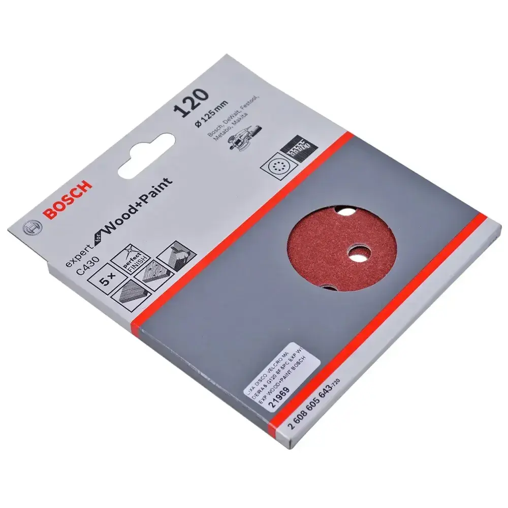 Lixa disco velcro para madeira 5 peç 125MM G120 Bosch — fotografia 6