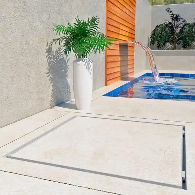 Tampão 90 x 90 CM Rebaixado Articulado Grelha Invisível Casa Máquinas Piscinas 371905 Marrom GDA — fotografia 3