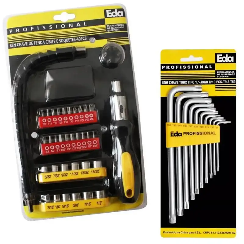 Kit de ferramentas com cabo flexível e 40 peças 8SN + jogo de chave torx 10 peças T9 à T50 8QH Eda