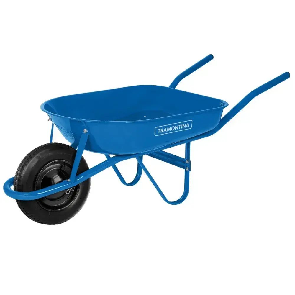 Carrinho de mão metálico caçamba rasa azul 50L Tramontina — fotografia 5