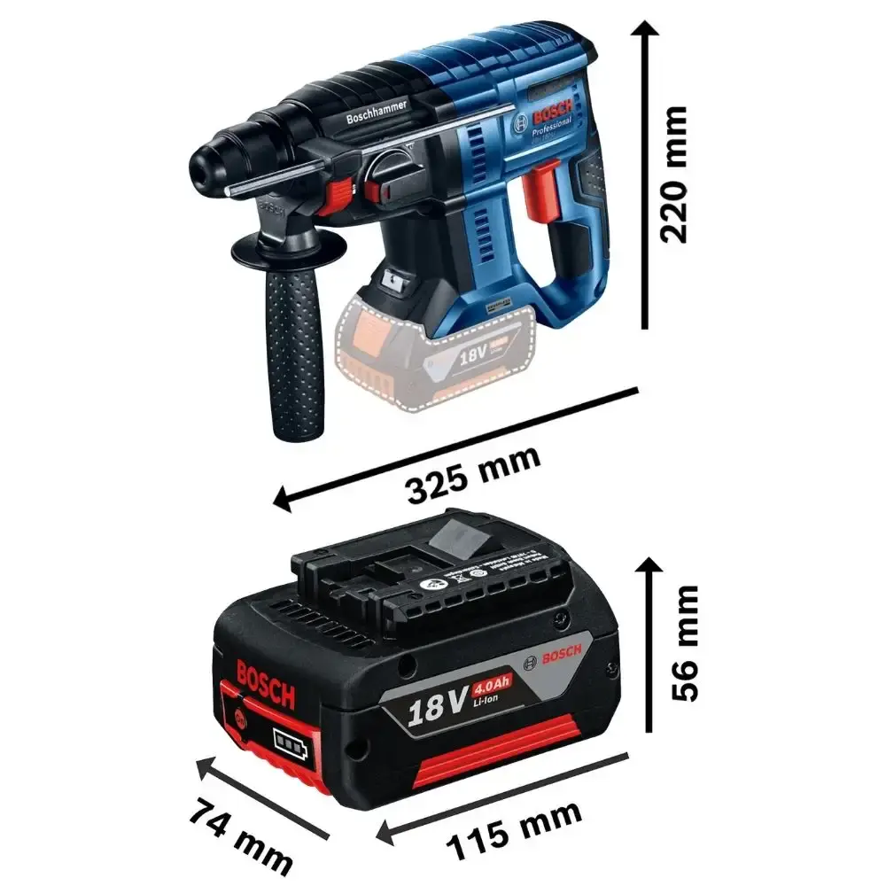 Martelete plus 18V 2,3KG brushless GBH 180-LI com bateria 4AH Bosch — fotografia 2