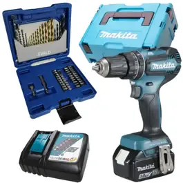 Parafusadeira de impacto 18V 1/2POL com bateria carregador bivolt Makita e estojo de brocas e pontas 41 pçs evald — fotografia 2