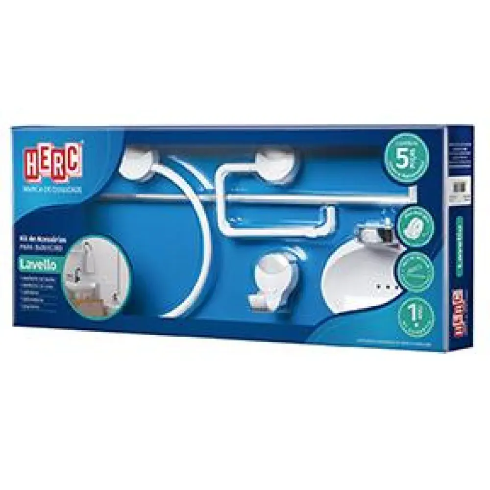 Kit banheiro lavello 5 pecas bran/cromado Herc