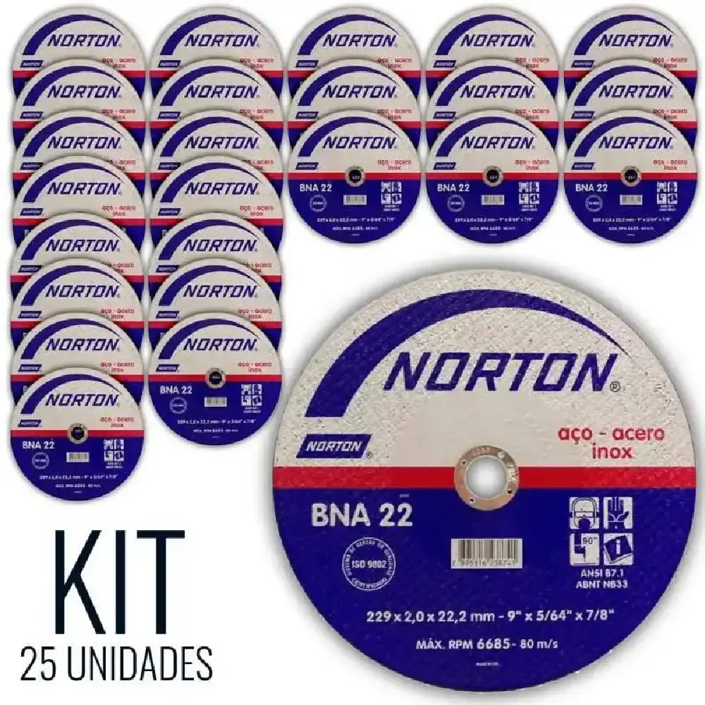 Disco de Corte para Metal e Inox 9 POL x 5/64 x 7/8 POL BNA-22 Kit com 25 Unidades NORTON — fotografia 2