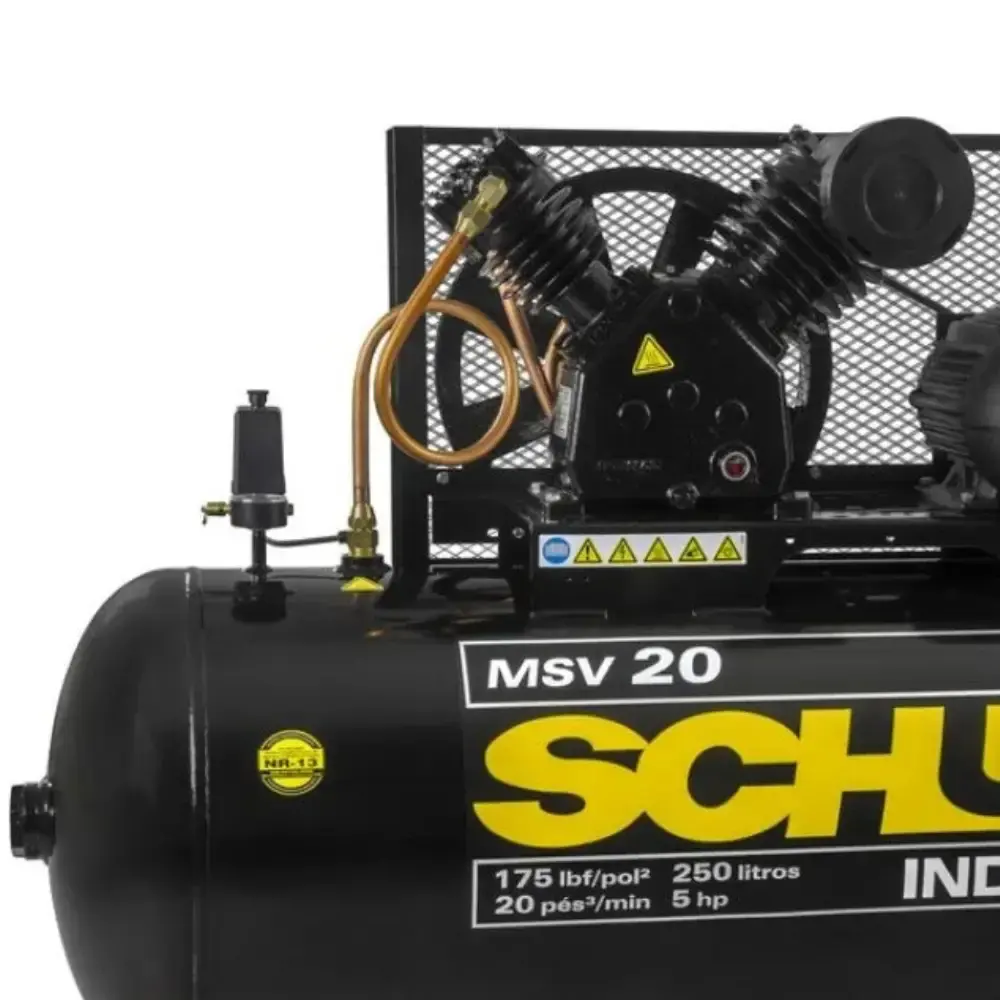 Compressor de ar 20 pés 250 litros 5HP MSV20/250 max trifásico 220/380V Schulz — fotografia 3