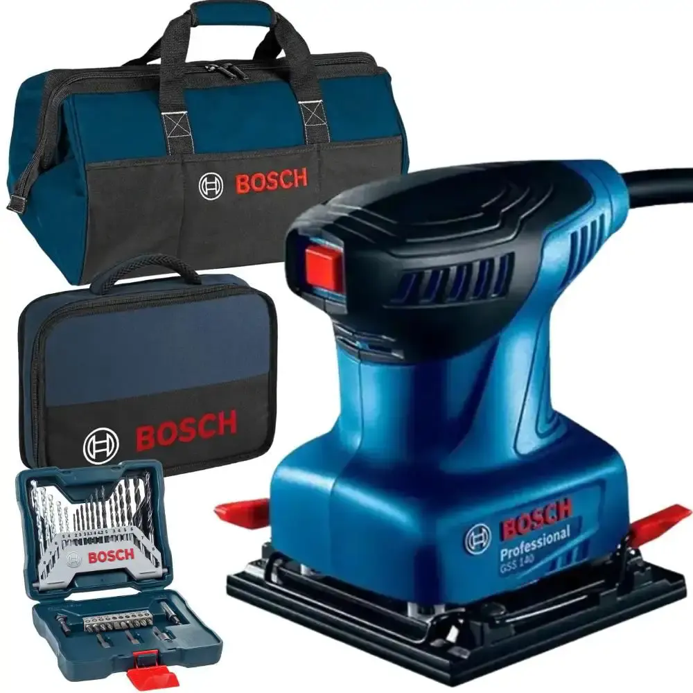 Lixadeira orbital GSS140 e kit de brocas 33 peças com bolsa mini e bolsa freedom concept Bosch 110 V