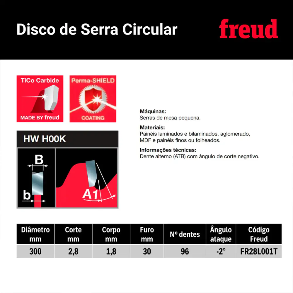 Disco serra circular 12 POL 300 MM 96D para MDF revestido FR28L001T Freud — fotografia 3