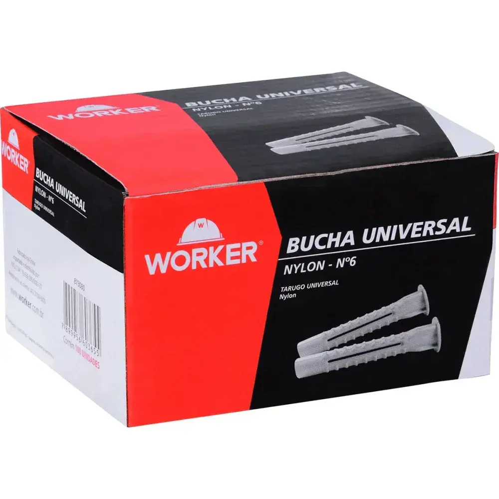 Bucha universal de nylon N°6 caixa 100 peças Worker — fotografia 7
