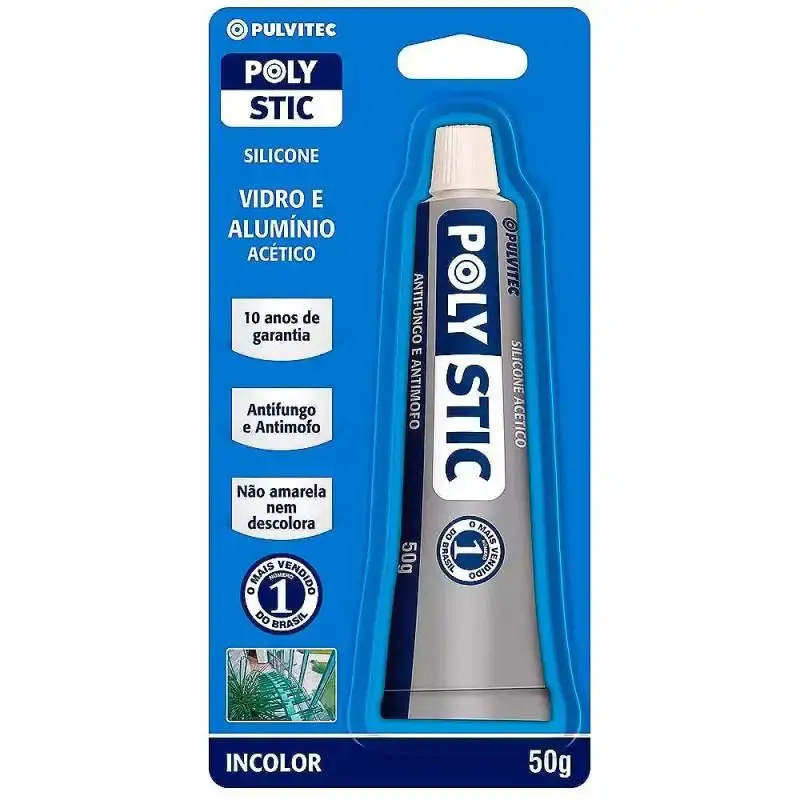 Silicone incolor acético bisnaga 50G para vidro e alumínio ZK110 Pulvitec