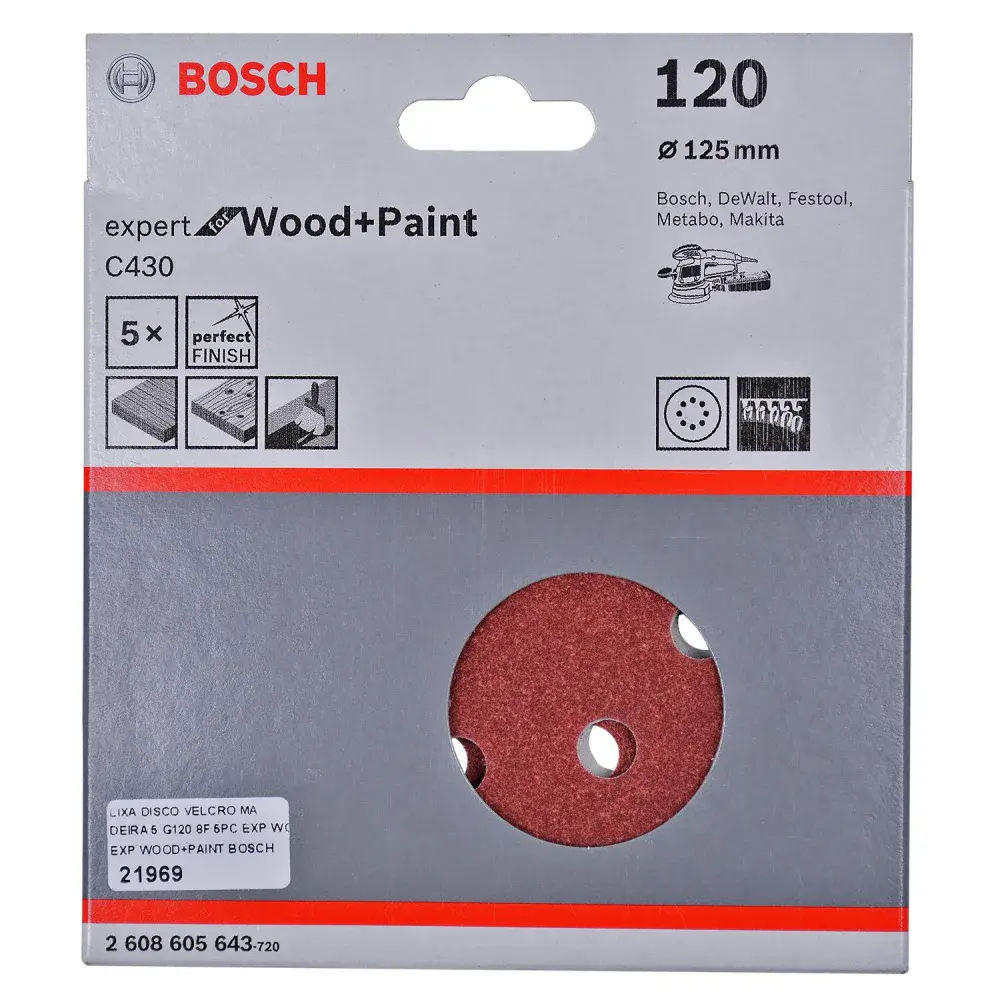 Lixa disco velcro para madeira 5 peç 125MM G120 Bosch — fotografia 2