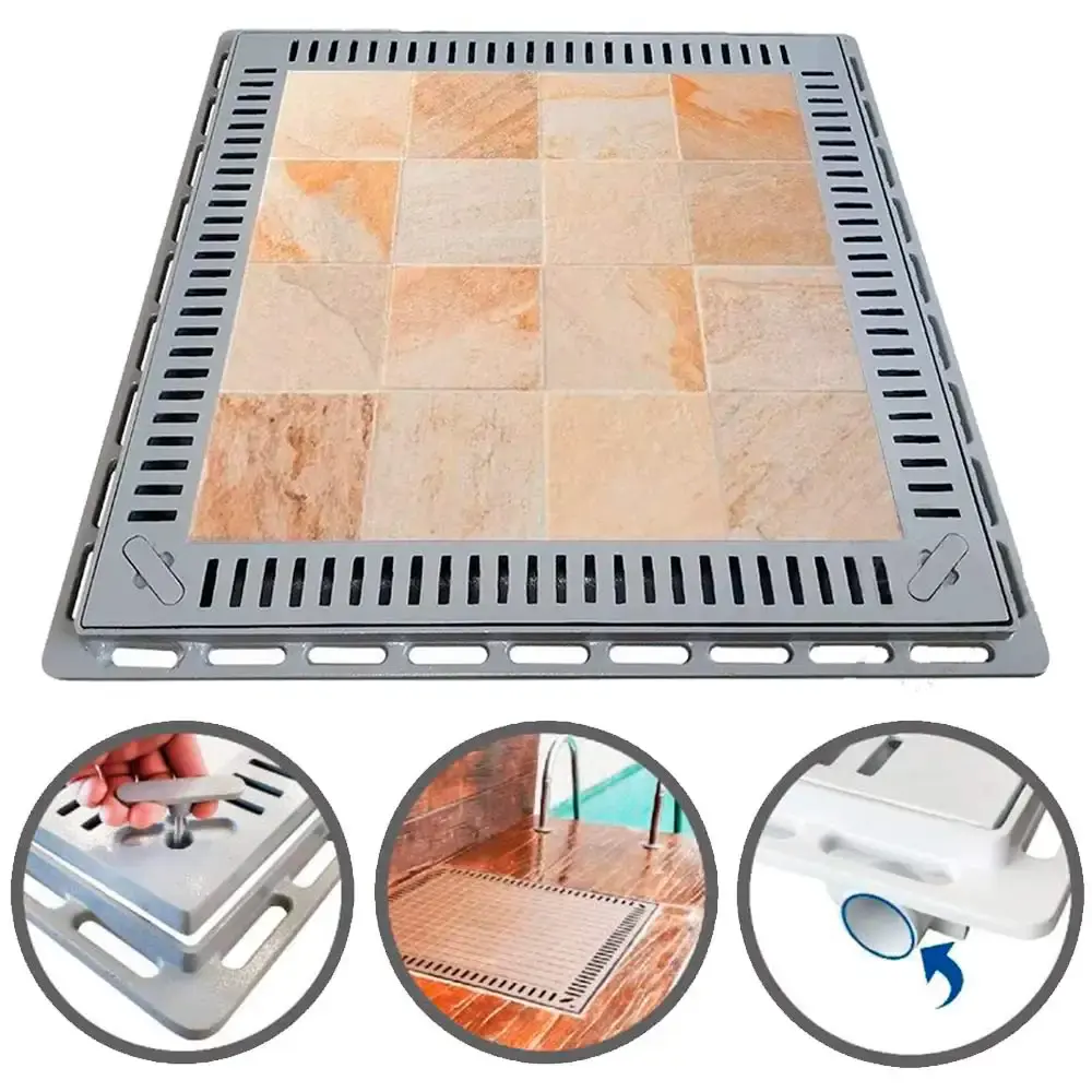Tampão 80X80 simples rebaixado com grelha cinza martelado 3159 GDA