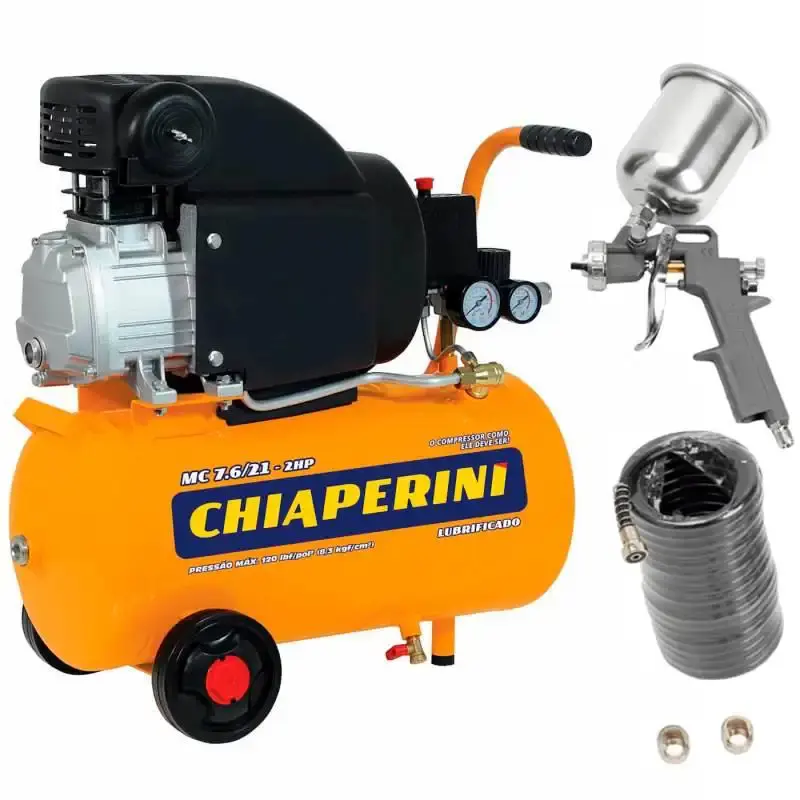 Compressor motocompressor de ar 2 HP 21 litros 7,6 PÉS MC 7.6/21 Chiaperini + kit de acessórios 110 V