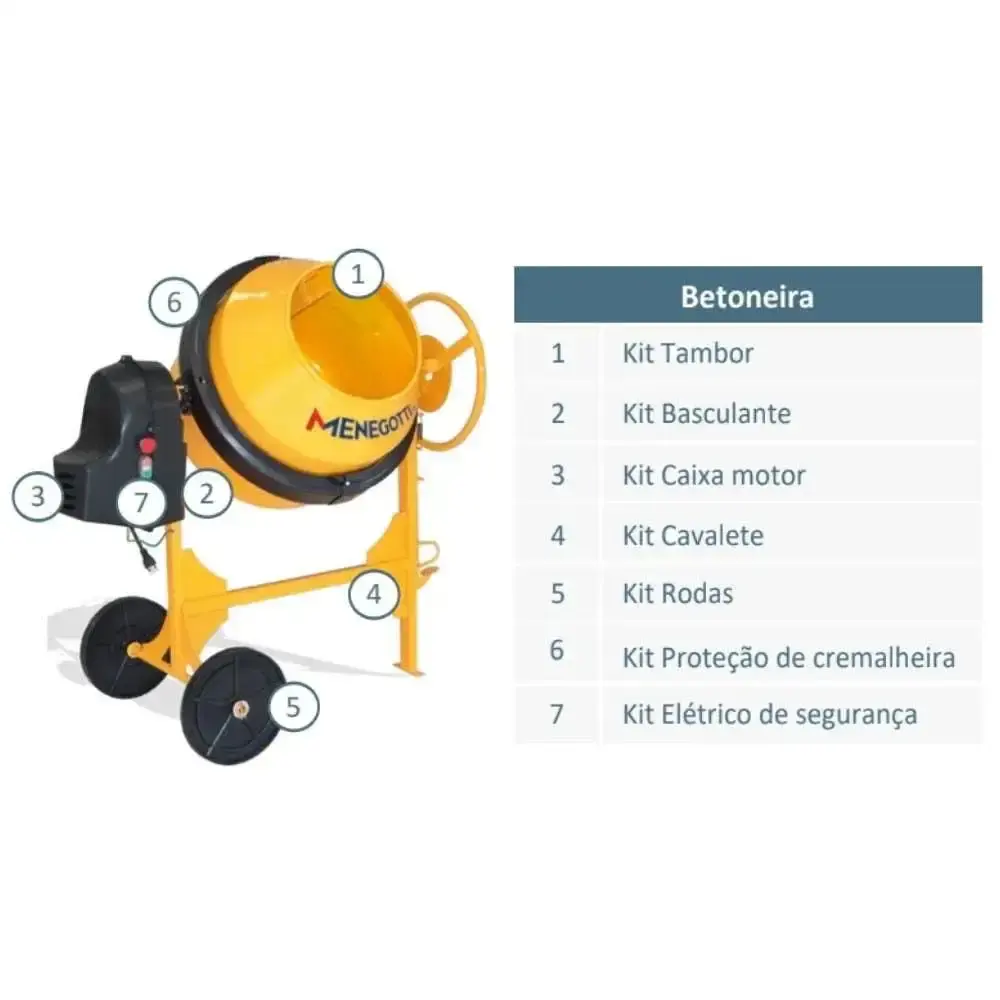Betoneira 150 litros prime com motor 1/2CV 60HZ 4P com kit segurança Menegotti 110 V — fotografia 10