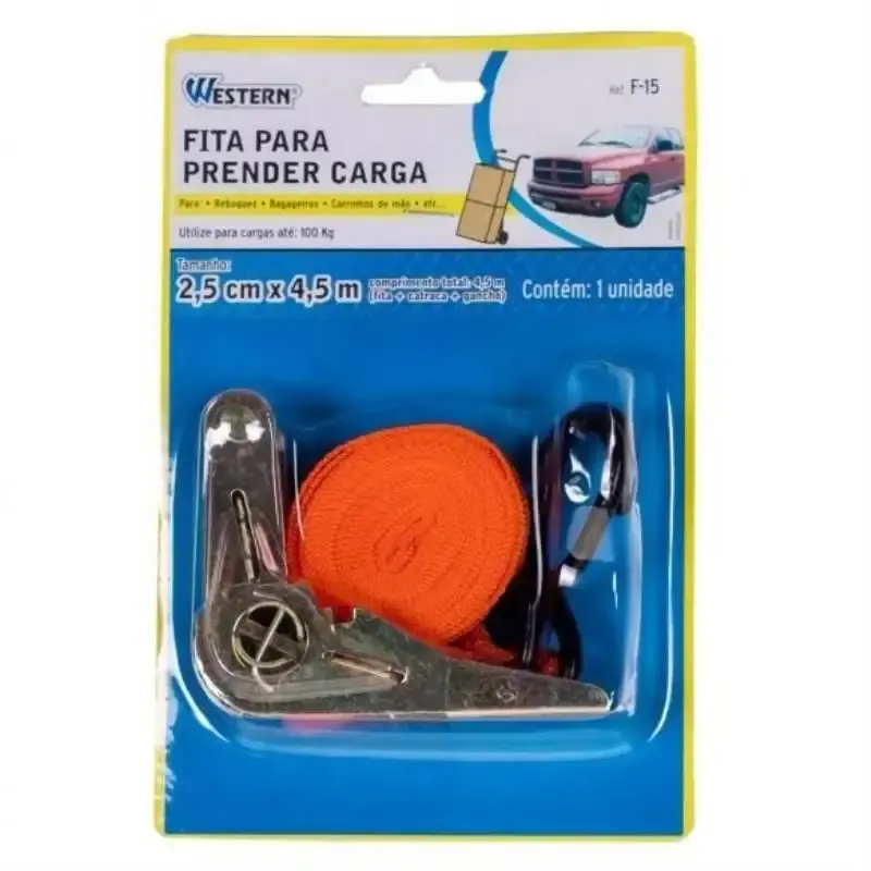 Cinta com Catraca para Amarração de Cargas até 100 KG 4.5 Metros x 2.5 CM F-15 WESTERN — fotografia 5