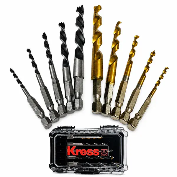 Jogo de brocas de 1/4 C/10 pçs p/ madeira e metal KA1138 - Kress — fotografia de referência