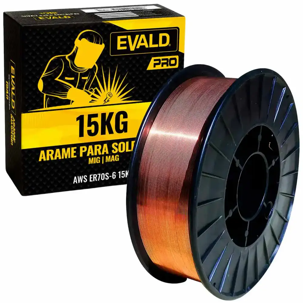Arame para solda mig 1,2 MM rolo plástico 15 KG ER70S-6 Evald PRO — fotografia de referência