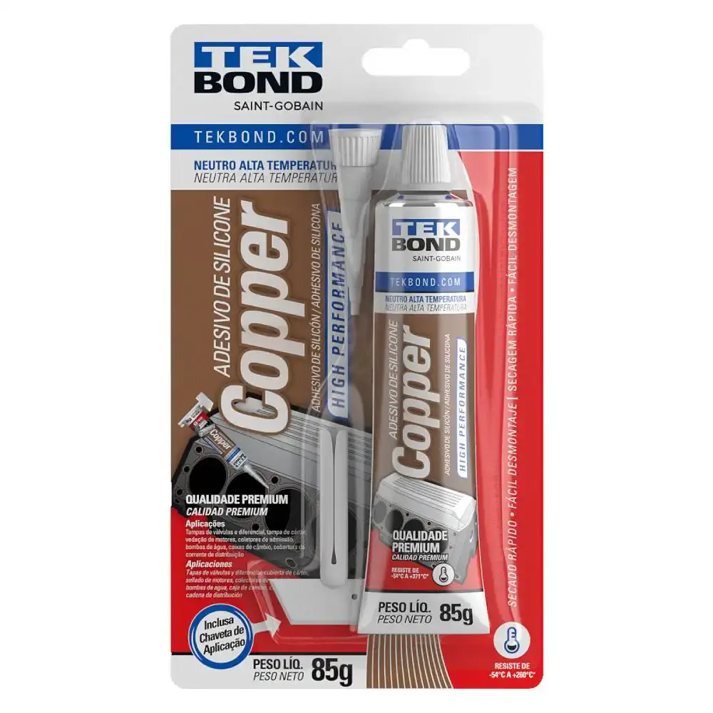 Silicone neutro para alta temperatura cobre 85G Tekbond — fotografia de referência