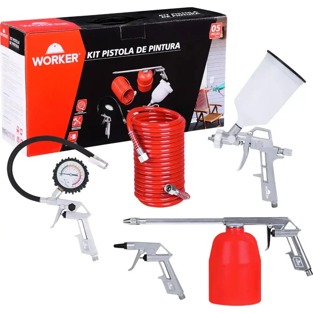 Kit pistola de pintura 5 peças Worker — fotografia 8