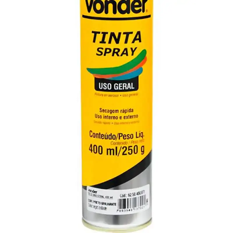 Tinta em spray 400 ML 250 GR preto brilhante Vonder — fotografia 3