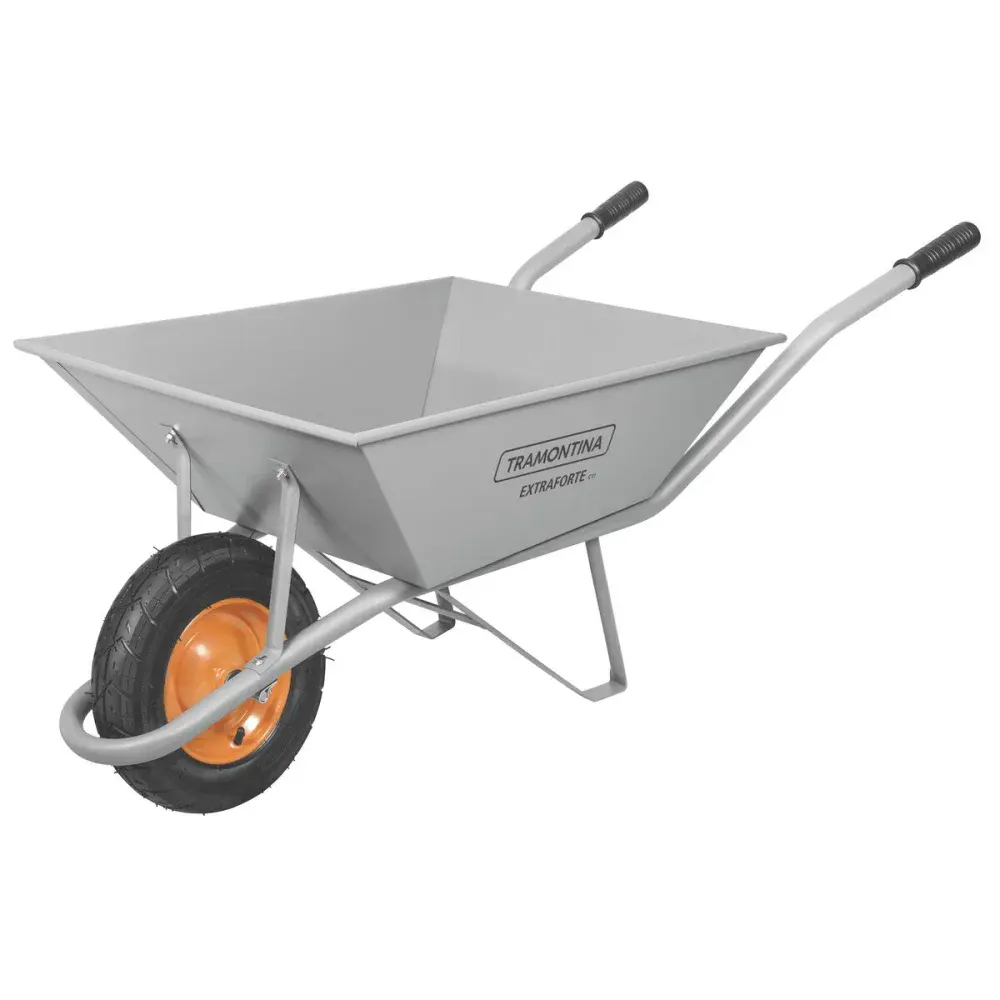 Carrinho de mão extraforte 65L caçamba metálica cinza pneumático Tramontina