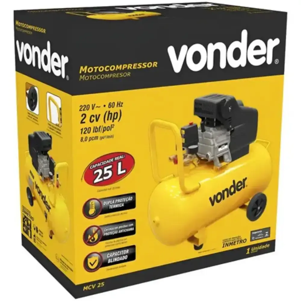 Compressor de ar portátil 8 pés 2 HP 25 litros MCV-25 Vonder 110 V — fotografia 8