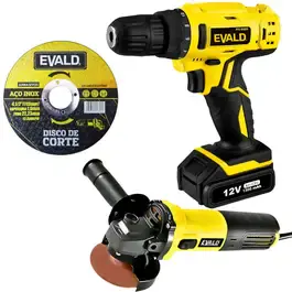 Parafusadeira e furadeira 12V bivolt + esmerilhadeira angular e disco de corte 4.1/2 POL Evald — fotografia 2