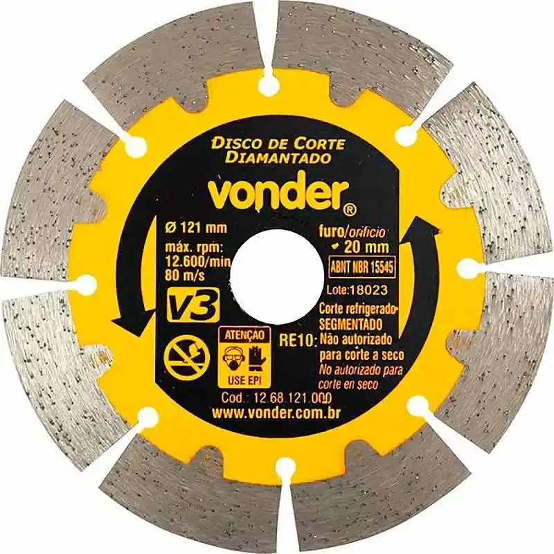 Disco de corte diamantado 121 MM segmentado V3 para cortador CPV 3150 Vonder — fotografia de referência