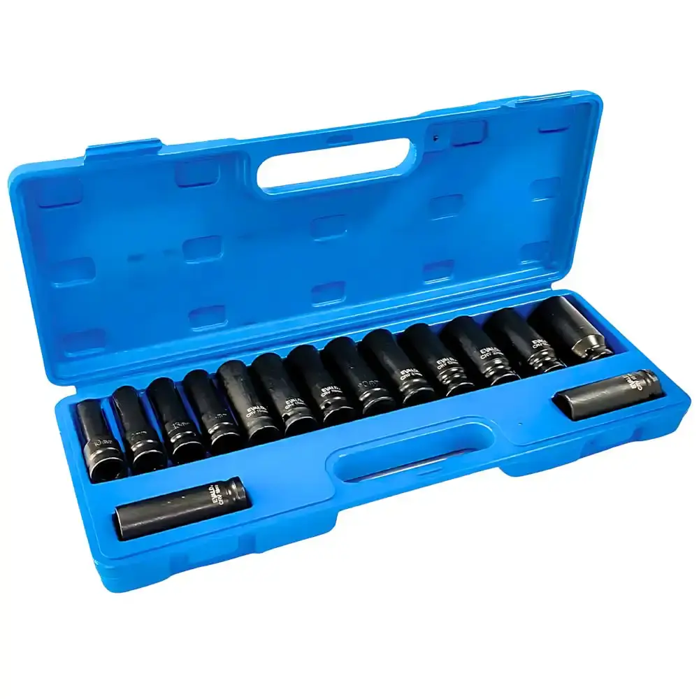 Jogo soquetes longos de impacto 1/2 POL de 10 a 27 MM kit 15 peças EVSLI-15 Evald — fotografia de referência